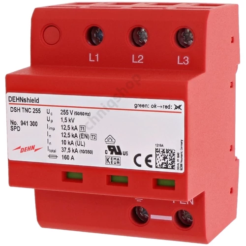 Villámáram-levezető kombi DEHNshield 3P 1+2 TNC 230V/AC 4M DSH TNC 255 DEHN+SÖHNE
