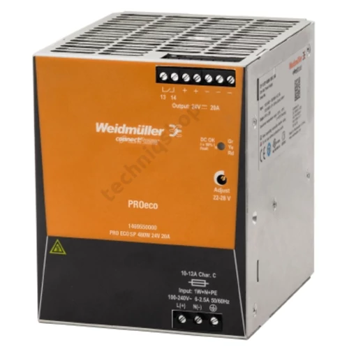 Kapcsolóüzemű DC tápegység 320-575VAC-be 450-800VDC-be 24VDC-ki PRO ECO3 480W 24V 20A Weidmüller
