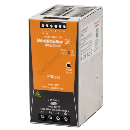 Kapcsolóüzemű DC tápegység 320-575VAC-be 450-800VDC-be 24VDC-ki PRO ECO3 240W 24V 10A Weidmüller