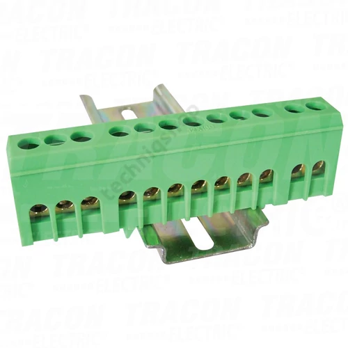 Szigetelt PE-sín 6x9mm 12x2,5-16mm2 zöld 63A sárgaréz kezeletlen TRACON