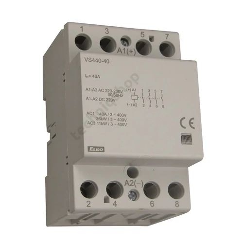 Installációs kontaktor sorolható 40A 24-400V AC/DC 4-z 230V AC/DC-műk 3mod VS440 Elko EP