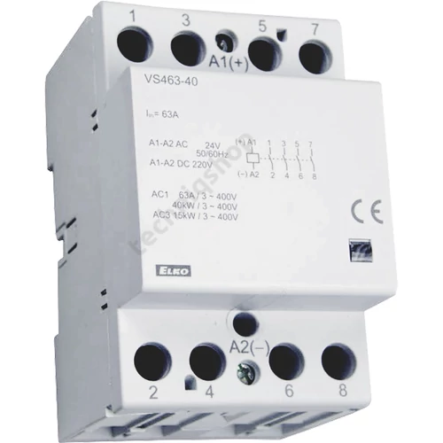 Installációs kontaktor sorolható 63A 24-400V AC/DC 4-z 230V AC/DC-műk 3mod VS463 Elko EP
