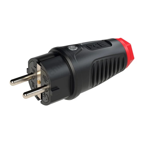 Dugvilla ipari +fekete gyűrű 2P+F 16A egyenes 250V fekete gumi csavaros IP54 Taurus PCE