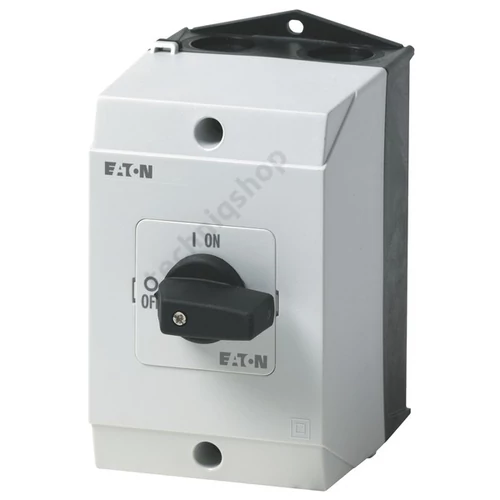 Szakaszoló be-ki kapcsoló 20A 2P 5.5kW/400VAC-3 ráépíthető tokozott fekete T0-1-102/I1 EATON