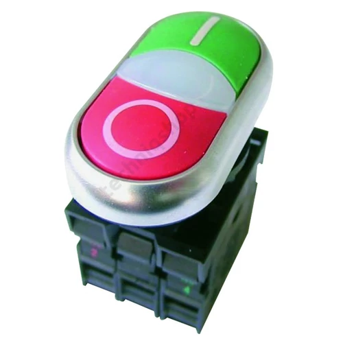 Nyomógomb komplett műa. d22 világító piros/zöld lapos visszaugró M22-DDL-GR-X1/X0/K11/230-W EATON