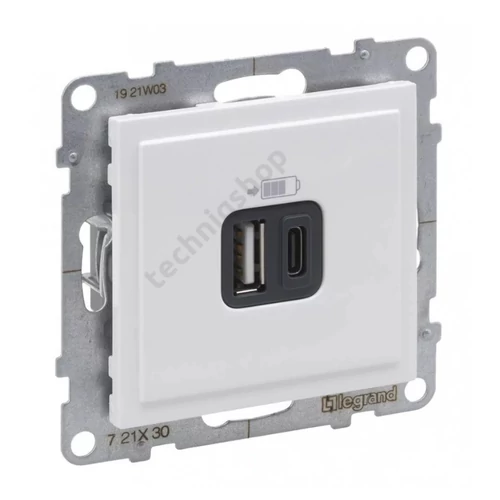 Suno USB töltőaljzat A+C 2x AC-típ 100-240V 50-60Hz/ 3000mA-max. 5V süllyesztett fehér LEGRAND