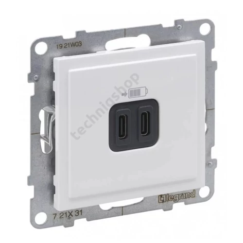 Suno USB töltőaljzat C 2x CC-típ 100-240V 50-60Hz/ 3000mA-max. 5V süllyesztett fehér IP20 LEGRAND