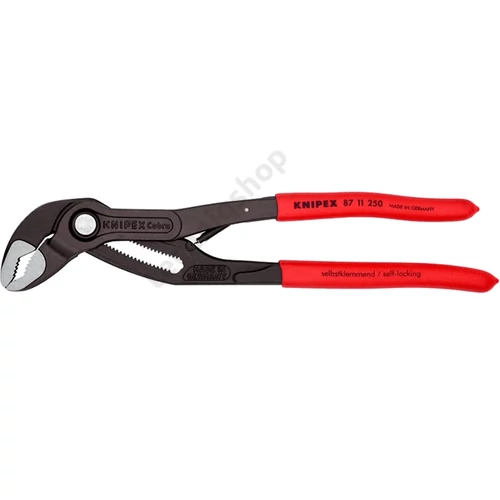 Vízszivattyú fogó autozáró gomb 61HRC 46mm kulcsnyílás piros 50mm-max. átfogás 250mm Cobra KNIPEX