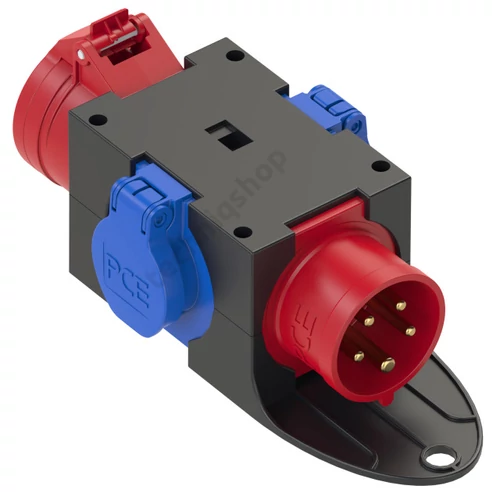 Dugaszoló elosztóadapter 16A/400V 1x16A5P400V 2x16A2P+E/230V műanyag hordozható IP44 PCE